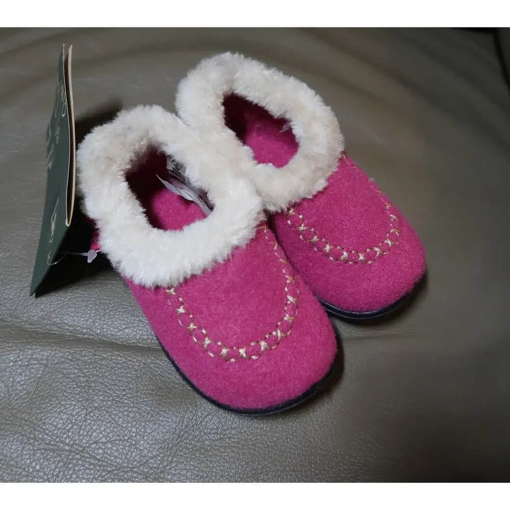 Kamik Pink Toddlers Cozy Cabin 2 Kids Size 5 Fur Lined Felt Slippers NEW